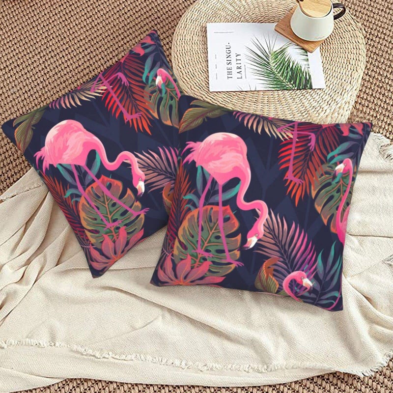 Abucaky Pillowcase Set of 2 Tropical Plants Pink Flamingos Throw Pillow Covers Shells for Couch Office Bedroom Home Decoration 18 X 18 Inches - Image 5